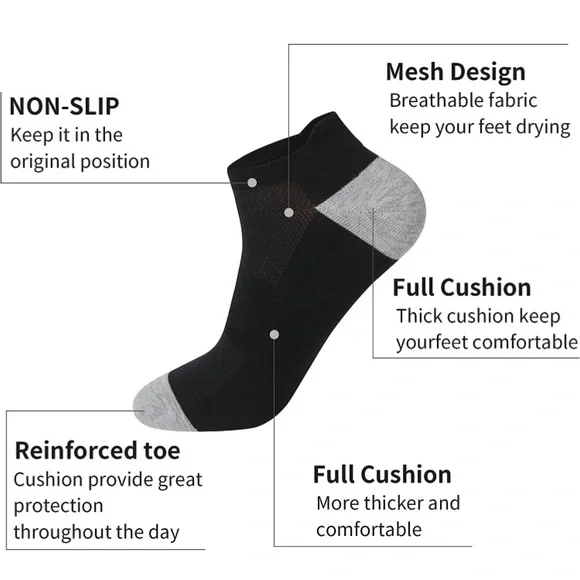 COPY - Pack of 6 No Show Socks Men Size 5-10 Invisible Low cut Loafer- Black Gr… - Picture 4 of 6